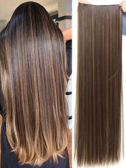 Brun blandad blond extra lång rak hårförlängning, 20-40 tum 5 klämmor syntetiskt hårförlängning värmebeständigt fejkperuk för kvinnor kinesiskt nyår, musikfestivaler, fester, cosplay, helgdagar och daglig användning