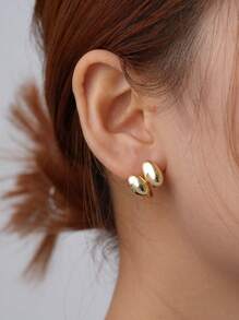 1对复古冷酷风格立体不对称耳环百搭耳环 - 彩色 - 查看 7