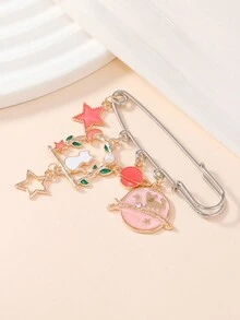 1 件可愛時尚卡通貓和星星形狀鋅合金油滴胸針適合女式衣服、包包、圍巾或帽子