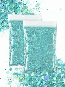 RIKONKA 1 袋 50 克全像混合六角形厚指甲閃光銀色亮片雷射閃閃發光片片美甲指甲藝術裝飾 - 青碧色 - 查看 2