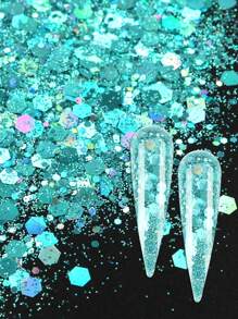 RIKONKA 1 袋 50 克全像混合六角形厚指甲閃光銀色亮片雷射閃閃發光片片美甲指甲藝術裝飾 - 青碧色 - 查看 3