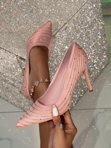 Của phụ nữ Thanh lịch Màu hồng Giày cao gót Giày nữ Baotou Đối với Tối Các bữa tiệc , Gợi cảm Dao găm nhỏ Pointed Toe Giày cưới nam Với Đồ trang trí Rhinestone - Hồng - Xem 1