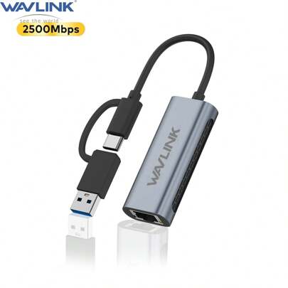 2.5G USB C And USB 3.0 Ethernet Port, Hybrid 2-In-1 Network Compatible With USB C/Thunderbolt 3 Or USB 3.0 Laptop, Aluminum Portable USB-A & Type-C To RJ45 Compatible With , Windows And Linux (Apple Gray)