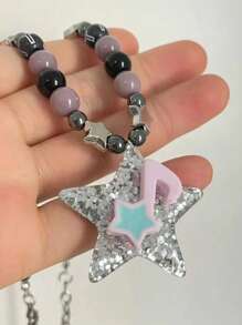 1個迷人又時尚的音符和星星吊墜女項鍊,適用於日常佩戴