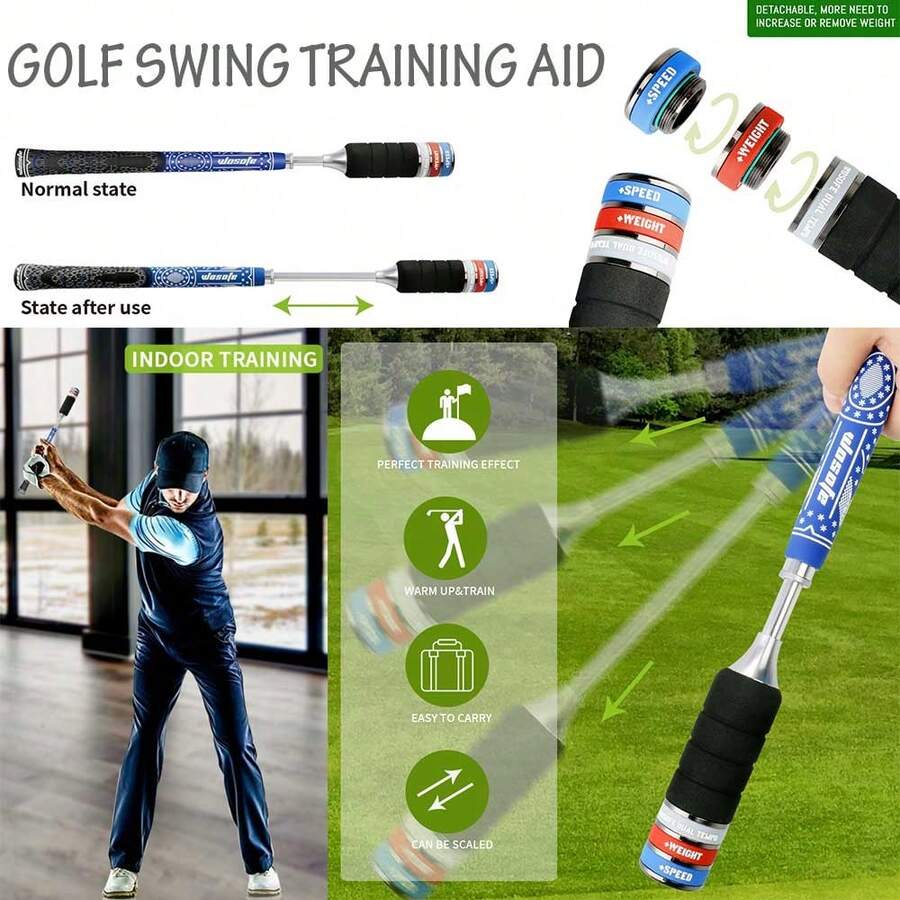 wosofe 1 PC Golf Swing Training Aid, Golf Practice Warm-Up Stick, With Removable Replacement Weight,For Strength Flexibility And Tempo Training - Black - View 1