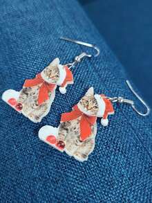 1對聖誕亞克力耳環,可愛的動物掛耳耳環,適用於女性,用作聖誕裝飾