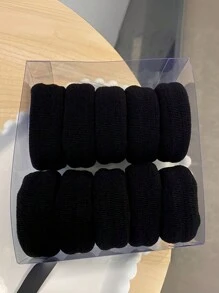 10入組粗鬆緊無縫造型髮圈,適用於馬尾、頂部蓬鬆髮結等 - 黑色 - 查看 4