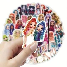50 Packs, Rainbow Dolls, Cute Waterproof Cartoon Stickers, For Stationery, Luggage, Teaching Rewards, Acrylic Mirror Stickers, Background Wall Sticker, Living Room Decor, Wedding Decoration, Room Decor, Home Decor, Scene Decor Back To School