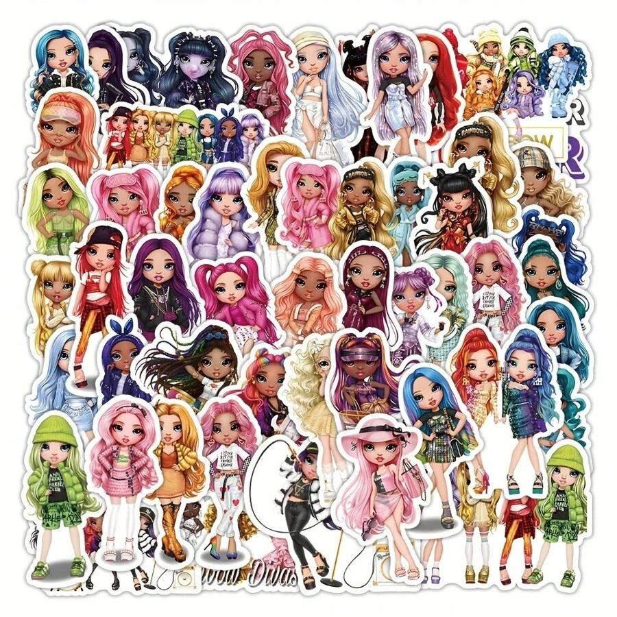 50 Packs, Rainbow Dolls, Cute Waterproof Cartoon Stickers, For Stationery, Luggage, Teaching Rewards, Acrylic Mirror Stickers, Background Wall Sticker, Living Room Decor, Wedding Decoration, Room Decor, Home Decor, Scene Decor Back To School