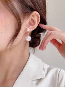 1 对人造珍珠装饰女士耳环，大号和小号人造珍珠吊坠耳环，长耳环，优雅流苏人造珍珠耳环，复古轻奢耳环，新娘耳环，适合婚礼、约会、派对、女士珠宝礼物优雅万圣节 - 金色 - 查看 4