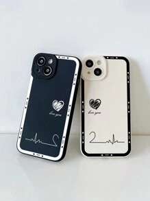 1對情侶之心電波印花眼睛圖案哑光黑白手機殼，適用於iPhone - 彩色 - 查看 2