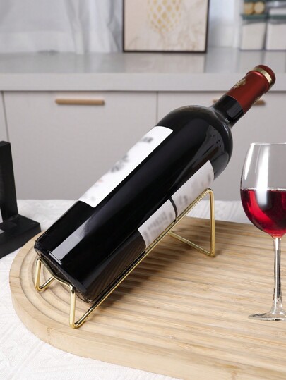 1pc Countertop Stainless Steel Wine Rack, Simple Metal Wine Bottle Holder, Wine Storage Organizer, Valentine's Day Gift, For Outdoor, Camping