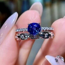 1pc Stylish Chain & Blue Cubic Zirconia Ring For Women's Everyday Wear - Blue - View 6