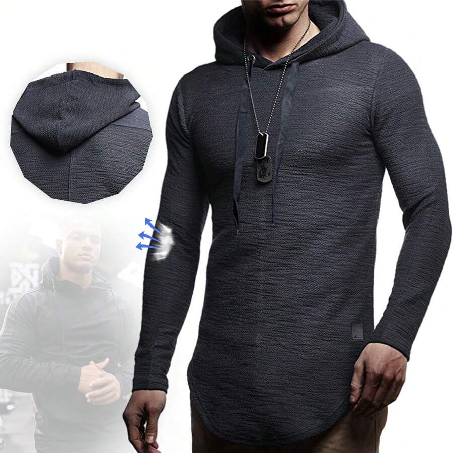 Sudadera Hombre Con Capucha De Calidad Hoodie - Gris Oscuro - Ver 1