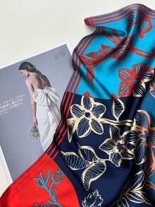 1入簡約70年代絲巾，新春夏明亮的頭帶、腰帶、包裝飾，時尚印花大絲巾圍巾適用於女性 - 藍色 - 查看 7