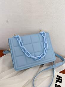 全新纯色单肩斜挎包休闲简约时尚亚克力链条手提包 - 藍色 - 查看 4