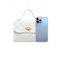 Women's Argyle Embossed Shoulder Bag, Chain Strap Buckle Decor Crossbody Bag, Flap Handbag For Work - White - View 3