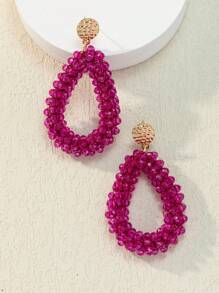 Crystal Beaded Water Drop Earrings - Khaki - View 2