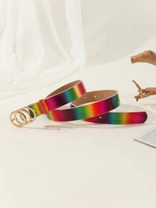 1 条时尚金色三环扣女士彩虹色腰带，适合送礼、日常穿着、聚会和各种娱乐场所 - 彩色 - 查看 6