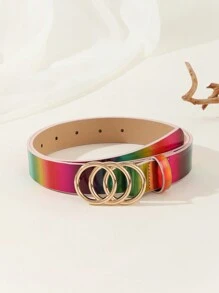 1 条时尚金色三环扣女士彩虹色腰带，适合送礼、日常穿着、聚会和各种娱乐场所 - 彩色 - 查看 4