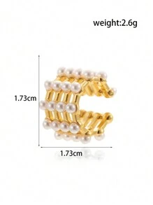1副簡約時尚多功能歐美風格金屬珠子和仿珍珠細節c形別緻耳夾 - 金黃色 - 查看 12