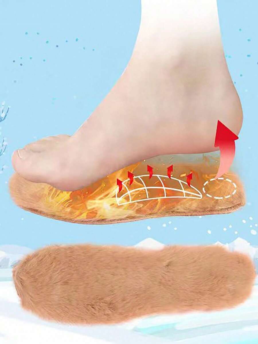 1對男女適用的厚鬆毛冬季保暖鞋墊,適用於各種鞋子 - 棕色 - 查看 1