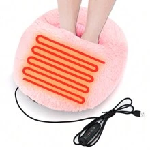 Usb暖腳器電熱靴墊可充電坐墊大口袋毛絨腳套快速加熱鞋冬季辦公室家用熱按摩舒適暖腳拖鞋(灰色)