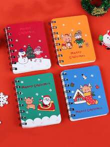 1pc Random Christmas Spiral Notebook, Stationery Memo Pad - Multicolor - View 4