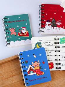 1pc Random Christmas Spiral Notebook, Stationery Memo Pad - Multicolor - View 6