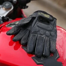 男士牛皮哈雷摩托車騎行手套,防滑,耐磨,觸屏兼容 - 黑色 - 查看 2