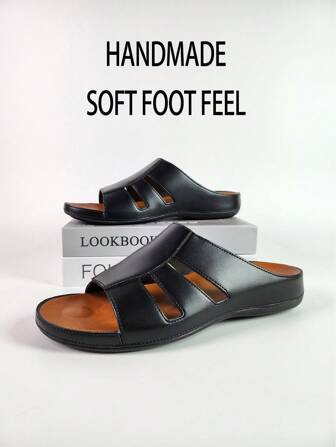 Men's Plus Size Leather Sandals With Extra Strong Elasticity, Soft Sole, Lightweight, Slip-Resistant, Wear-Resistant Beach Sandals