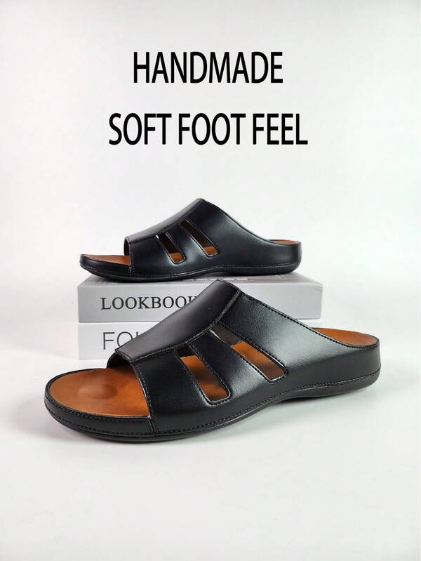 Men's Plus Size Leather Sandals With Extra Strong Elasticity, Soft Sole, Lightweight, Slip-Resistant, Wear-Resistant Beach Sandals