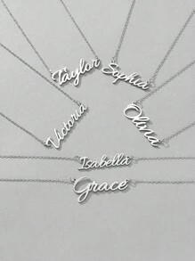 1pc Simple & Fashionable Stainless Steel Alphabet Pendant Necklace With Engraved Name For Men & Women Suitable For Vacation, Party, Daily Wear, Etc. - grace - View 1