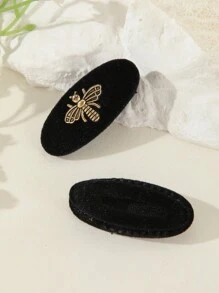 2pcs Black Velvet Bee Shaped Hair Clips (Snap Clip, Alligator Clip Alligator Hair Clip); Elegant, Cute, Sweet For Campus Outfit, Daily Wear, Parties, Festivals; Can Be Used As Gift.,Hair Accessories,Hair Barrettes Claw Clips, School Stuff, College, Head Accessories, Hairpin,Summer,Holiday,Travel,Party,Birthday - Black - View 3