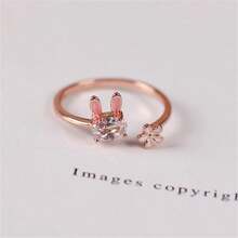 時尚珠寶女式戒指可愛兔子動物戒指開口可調節金屬戒指 2021 新款粉紅色珠寶禮物可愛風格 - 風格動物系列媽媽/奶奶禮物 - 金色 - 查看 4