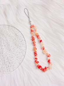 Correa De Teléfono Celular Con Cuentas De Chips De Cristal - Naranja - Ver 3