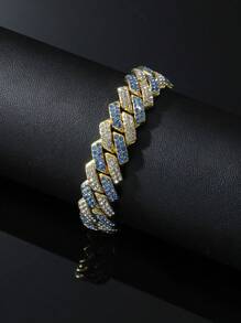 1pc Full Rhinestone Double Row Diamond-shaped Chain Necklace For Men, Hip Hop Style Daily Wear Chain Bracelet - Yellow Gold - View 10