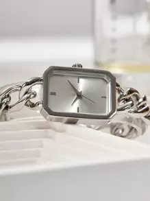 1pc Women's Stainless Steel Strap & Chain Delicate Quartz Watch As A Gift For Students Returning To School - Silver - View 4