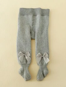 1 件儿童蝴蝶结装饰保暖内衬紧身裤 - 灰色 - 查看 2