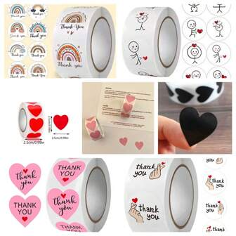 1 捲心形與圓形彩虹感謝貼紙標籤適用於珠寶、diy 裝飾、禮品包裝