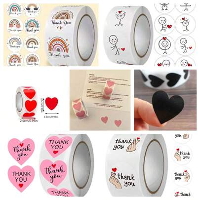 1 捲心形與圓形彩虹感謝貼紙標籤適用於珠寶、diy 裝飾、禮品包裝