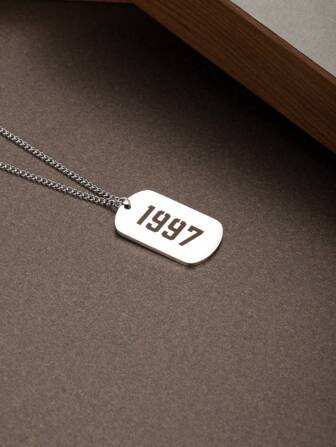 1 件不銹鋼長方形出生年份數字吊墜項鍊男士生日禮物