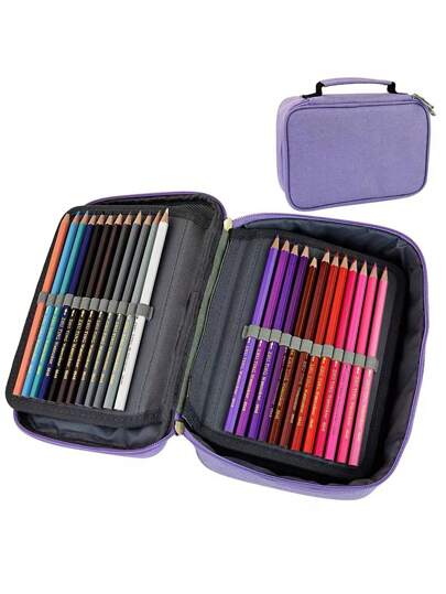 Estojo 72 Pens Escolar Box Nylon Com Alça Feminino/Masculino Organizador Com Divisórias Zíper Infantil