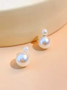 1對簡單個性化雙面淡水母想轉耳針,時尚多功能前後兩用大小耳環,適合有耳洞的女孩,時尚優雅的淡水母耳環 - 白色 - 查看 2