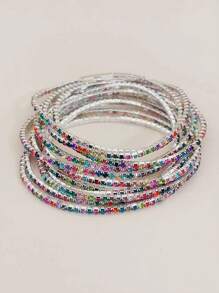 12pcs Set Fashionable White Crystal Elastic Bracelets For Women, Suitable For Parties - Elastic Bracelet - View 7