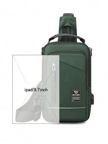 男士便攜式多功能肩袋,斜挎包,防水,簡單實用,在商務旅行中都適用的單肩包側背包正方形包商務休閒情人節禮物 - 軍綠色 - 查看 5