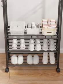 A Multifunctional Wardrobe Rack With Casters, 5-tier Storage Shelves, Shoe Rack, Closet Organizer, Made Of 15.5mm+10mm Galvanized Pipe And Pp Plastic - White - View 4