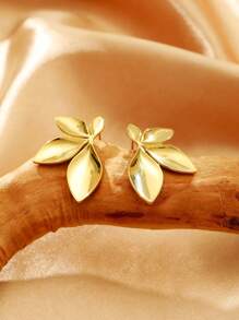 1 Paar goldene Edelstahl Blatt-Blumen Ohrstecker, geeignet für den täglichen Gebrauch