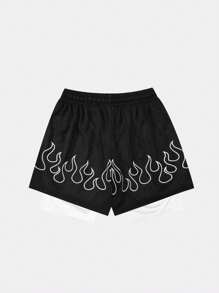 KOVSEE Quần short thể thao bóng rổ phong cách Mỹ dành cho nam Boyfriend Style với thiết kế vải lưới ngọn lửa hai lớp, thoáng khí, dài đến đầu gối, thời trang đường phố cho phòng tập thể dục và trang phục thường ngày Quần short màu đen - màu đen - Xem 6