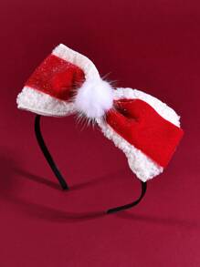 1個聖誕節紅白絨面白球蝴蝶結髮箍,女士節日髮飾